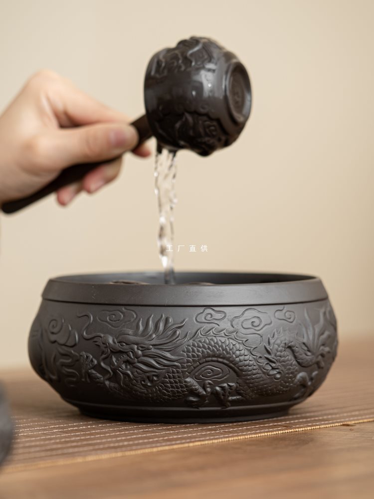 紫砂祥龙大号茶洗家用茶渣缸建水茶具配件洗茶杯水洗盆笔洗水盂