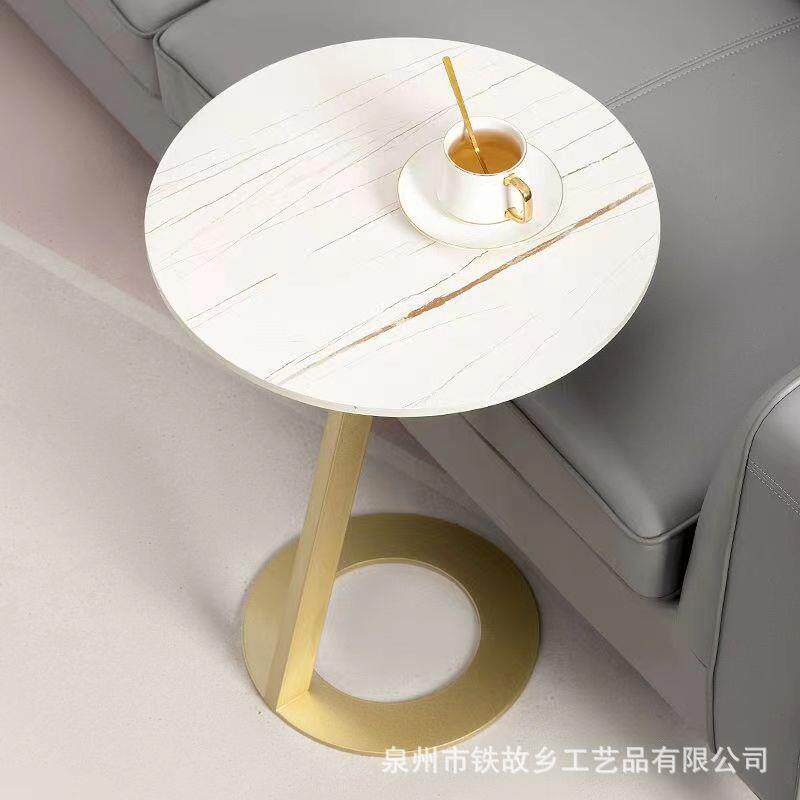 意式岩板沙发边几现代简约圆形小角几客厅创意茶几轻奢阳台小圆桌