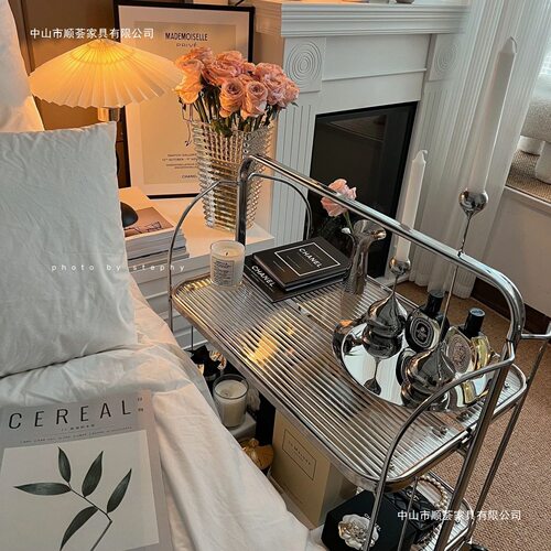中古推车可折叠移动玻璃推车酒水餐车网红ins透明玻璃置物边几
