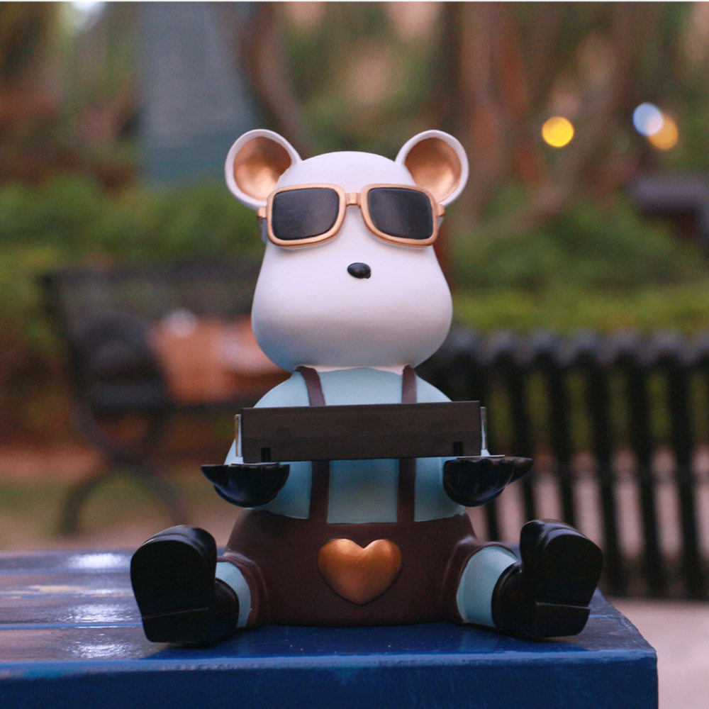 创意摆件太阳能灯花园装饰庭院阳台户外墨镜熊小灯景观树脂工艺品