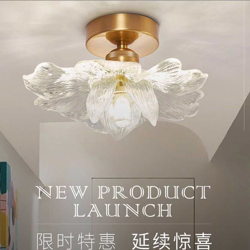 中古花瓣餐厅吊灯胡桃木简约吧台三头长餐桌灯法式复古莲韵过道灯