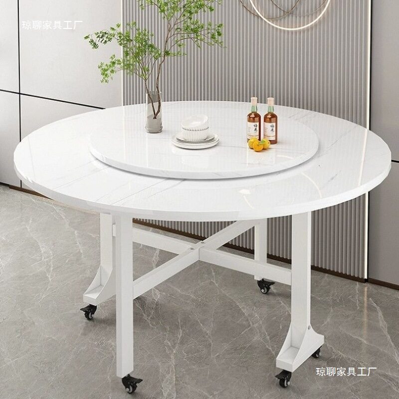 折叠圆桌家用吃饭桌小户型简易多功能圆形餐桌现代移动出租房清仓