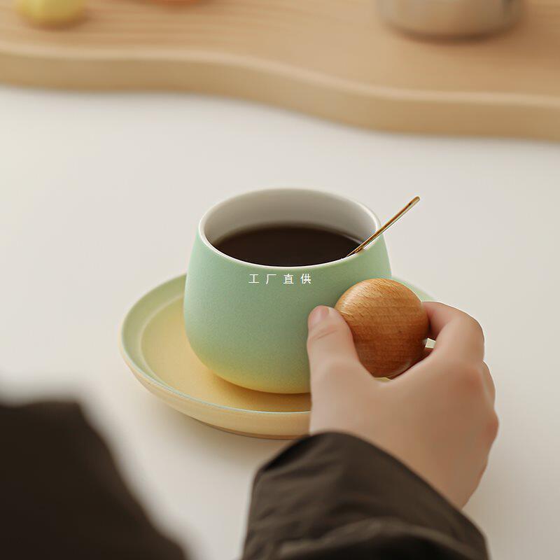 陶瓷咖啡杯杯碟套装感轻奢拿铁咖啡杯陶瓷杯子