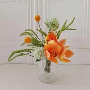 M302 洽谈桌花束仿真花橙黄休息室餐桌台商务摆件售楼处样板间摆