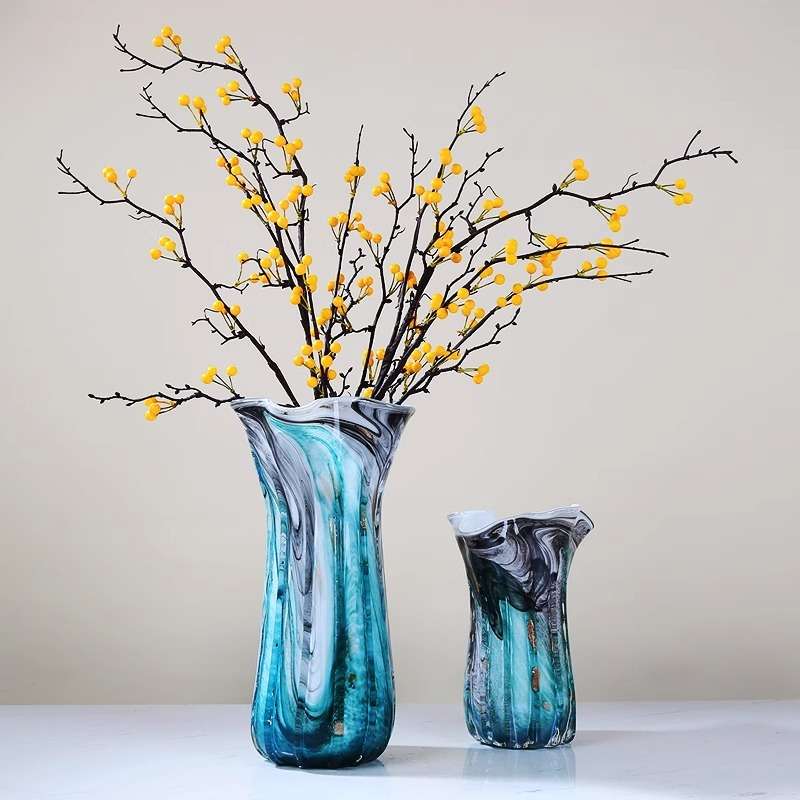 现代轻奢水墨画玻璃花瓶艺术摆件玄关餐桌装饰客厅插花花器样板间图片