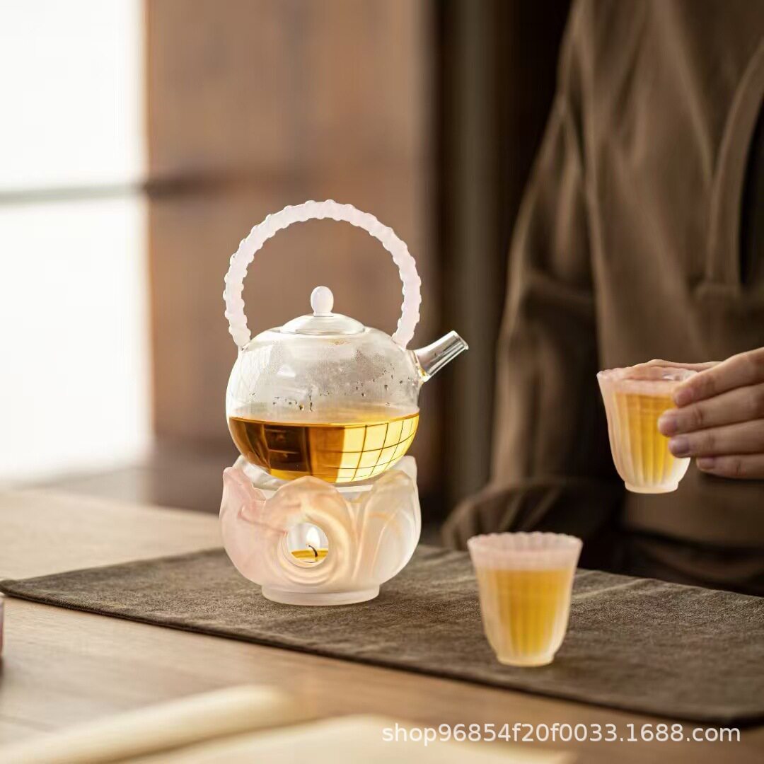 水墨琉璃莲花炉蜡烛茶炉温茶器温茶茶炉莲旖温茶器恒温