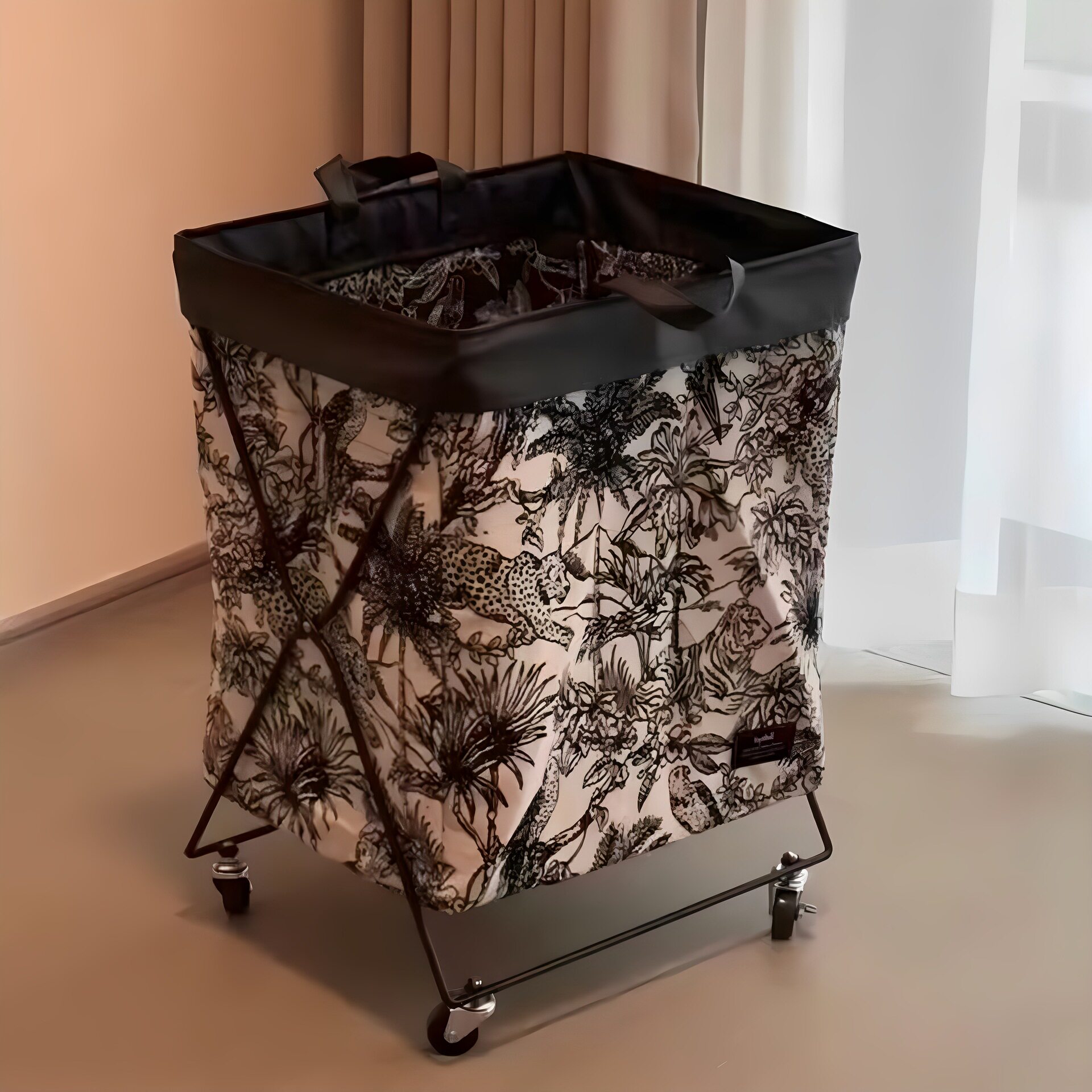 中古风脏衣篮法式复古带轮可移动脏衣服收纳筐浴室折叠夹缝储物筐
