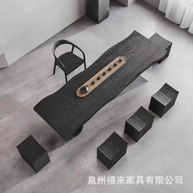 碳化桌板白蜡木大板茶桌餐桌炭化榆木板桌面板黑色木板松木实木板