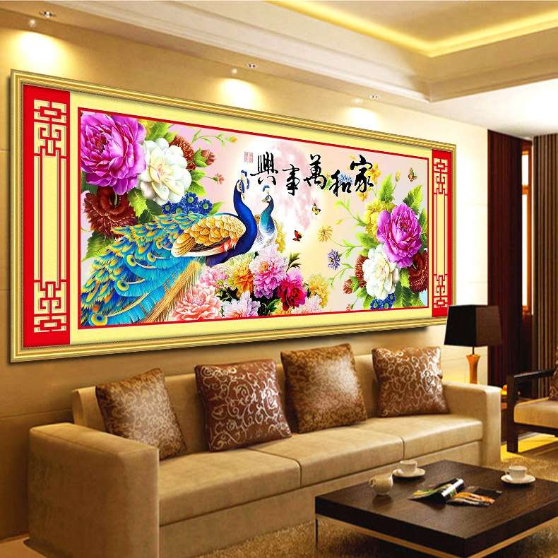 青飞新款家和万事兴孔雀牡丹十字绣富贵花开牡丹孔雀图客厅钻石画