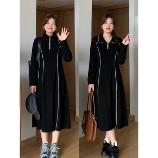 休闲修身 mm秋季 宽s松显瘦时尚 905 a字连衣裙子女 喵喵 微胖 大码