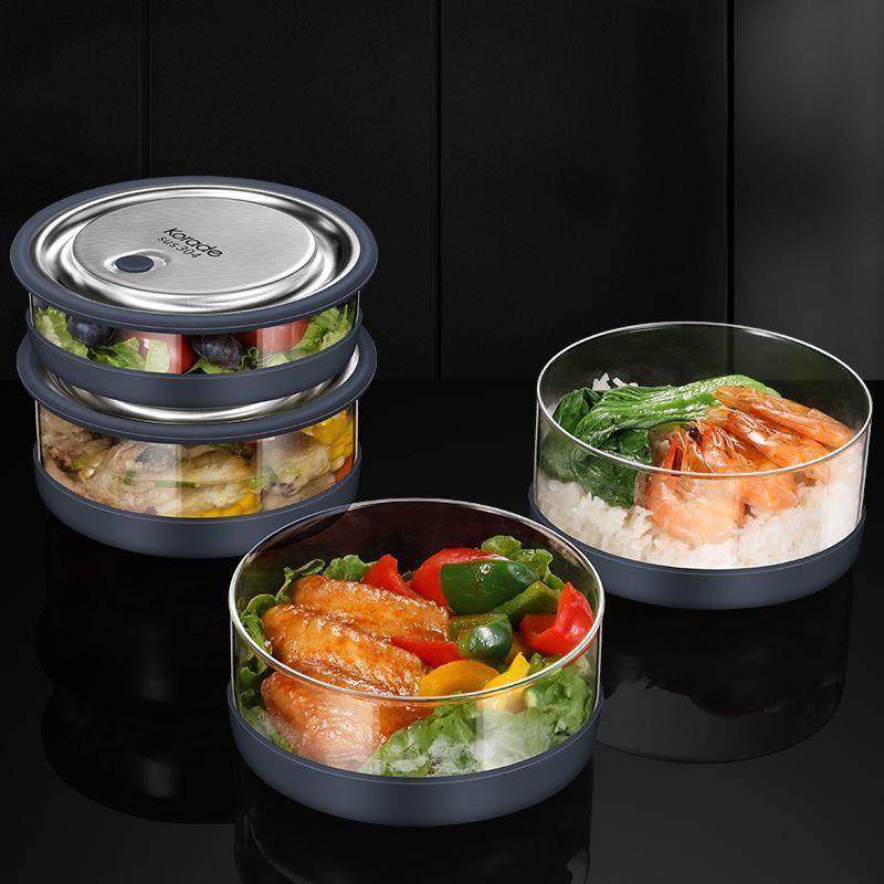 圆形高硼硅玻璃饭盒可微波炉加热上班族专用碗密封便当水果保鲜盒