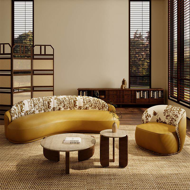 政府补贴弧形沙发休息区接待女装服装店美容院培训机构民宿会客室