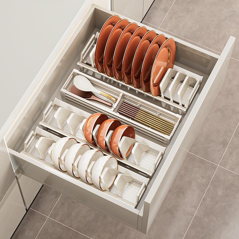 日本厨房碗碟置物架沥水篮碗架碗盘柜内抽屉内置盘子筷勺放碗收纳