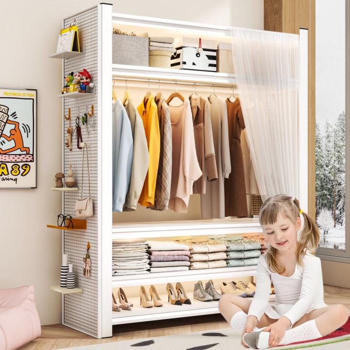 衣柜衣架货架防尘帘开 放式衣帽间卧室简易角钢家用落地多层置物