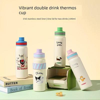 杯熊晨保温罐儿童双饮杯中小学生手提水杯把手大容量吸管杯