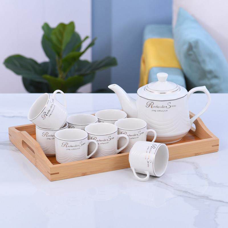 简约欧式家用陶瓷水壶水杯茶具茶壶家用带托盘套装婚庆送礼杯具