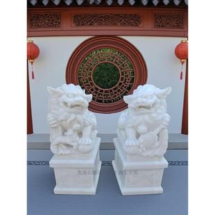 石狮子汉白玉青石别墅庭院门口祠堂摆放一对看门镇宅石狮摆件南狮