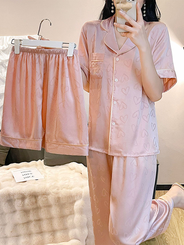 Ice silk pajamas ma'am summer With chest pad Advanced sense Thin money comfortable leisure time breathable ma'am Home Furnishings Three piece set