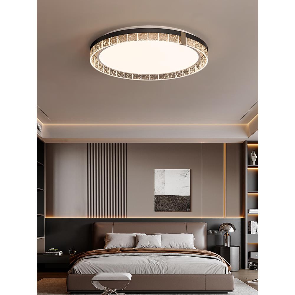 意大利极简圆形卧室吸顶灯，彷古风格，高端胡桃图案房间灯，主卧