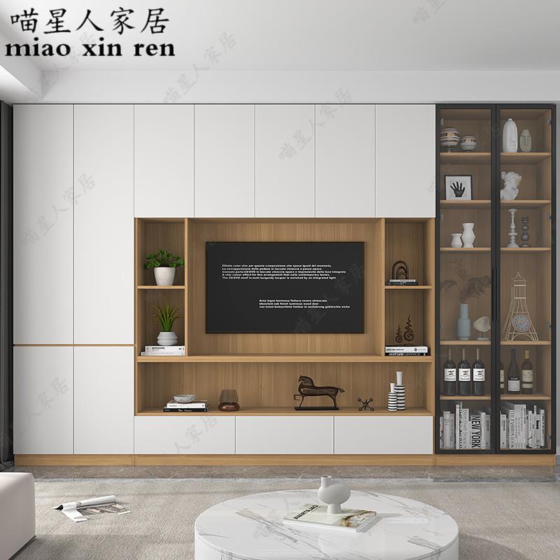 定制整体组合电视墙柜现代简约客厅ins电视柜背景墙储物地柜书柜