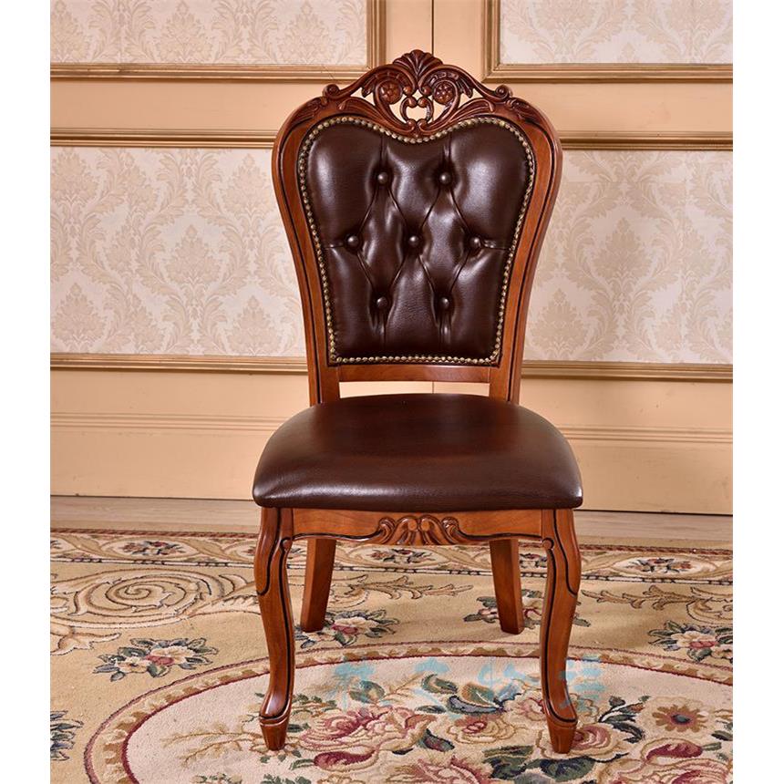 欧式实木真皮餐椅头层牛皮洽谈椅电脑椅新古典书桌椅休闲茶几椅子