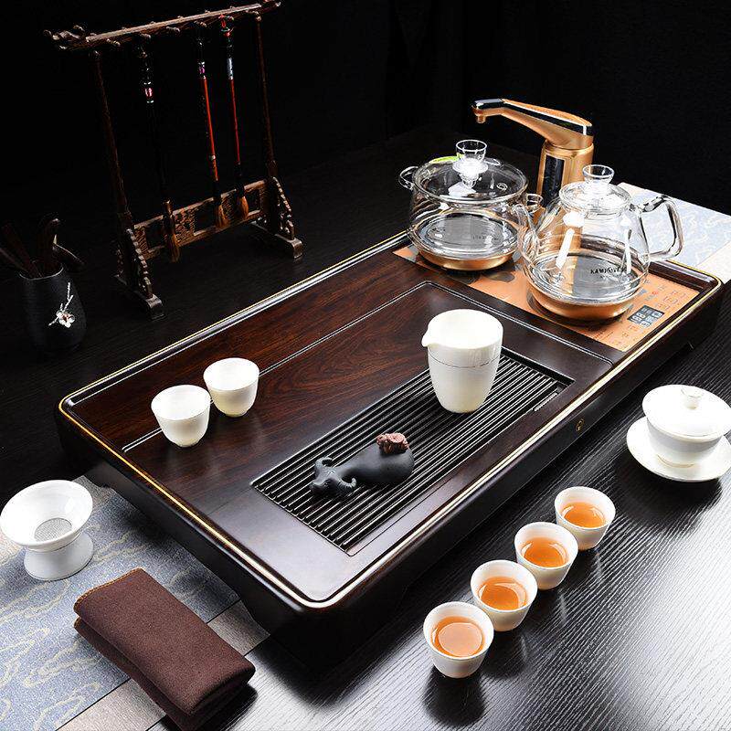 黑檀实木茶盘整套装全自动一体带电磁炉茶台烧水壶功夫茶杯具家用