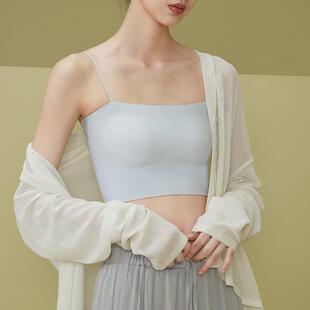 美背内衣女夏季薄款无痕一片式抹胸小吊带肩带胸垫打底外穿内搭