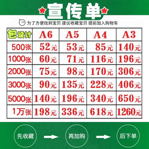 宣传单双面彩页折页定制印刷名片代金券不干胶贴宣传册托管班传单