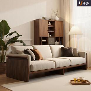 黑胡桃木新中式沙发沙发现代简约别墅客厅家用布艺实木直排沙发