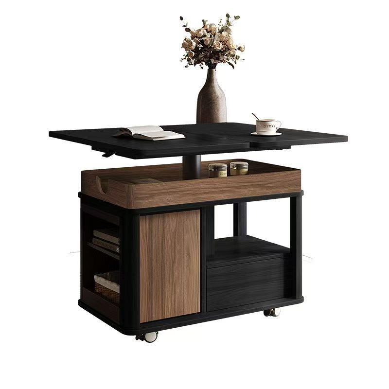 胡桃木可移动升降茶几客厅家用储物小茶车实木多功能角几沙发边柜