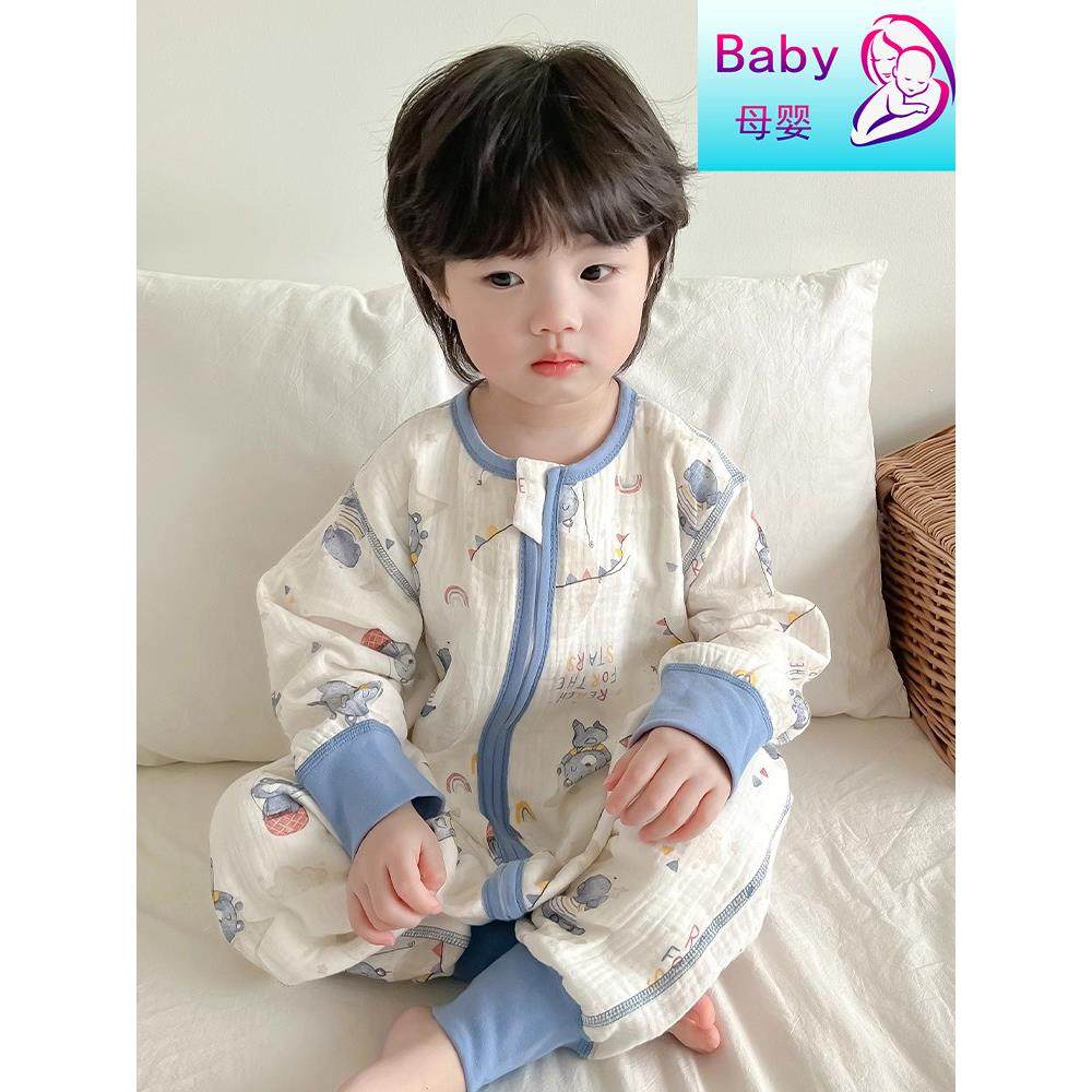 日本睡袋婴儿夏季纯棉纱布薄款男女宝宝春秋儿童四季通用连体睡衣