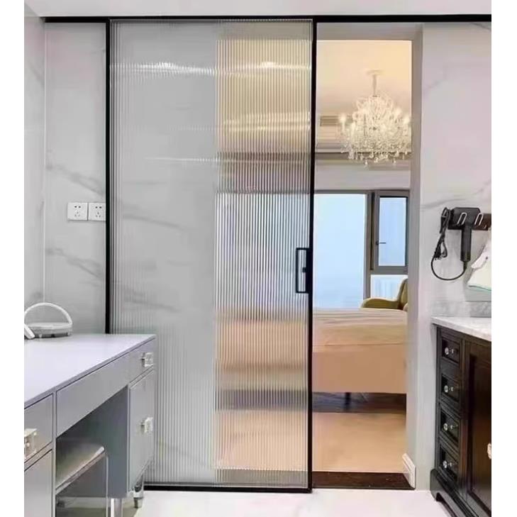 定制窄边卫生间黑色单扇推拉门吊轨厨房隔断浴室厕所移门超白