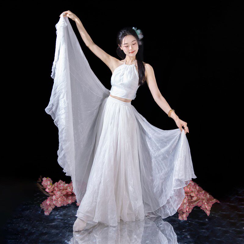 阿丽临江仙舞蹈裙子720度双层双色仙女大摆裙表演U出江南飞雁裙子