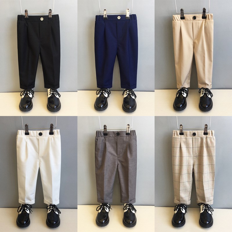 男童西裤男宝宝背带裤儿童休闲裤黑E色春夏裤子西服松紧腰礼服长