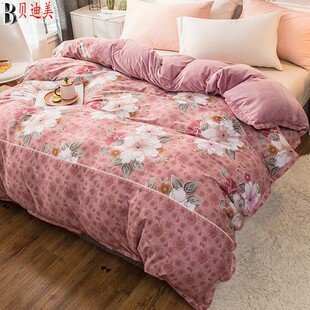 单双人厚被 全棉被套加绒一面纯棉p一面海藻绒保暖法莱绒学生冬季