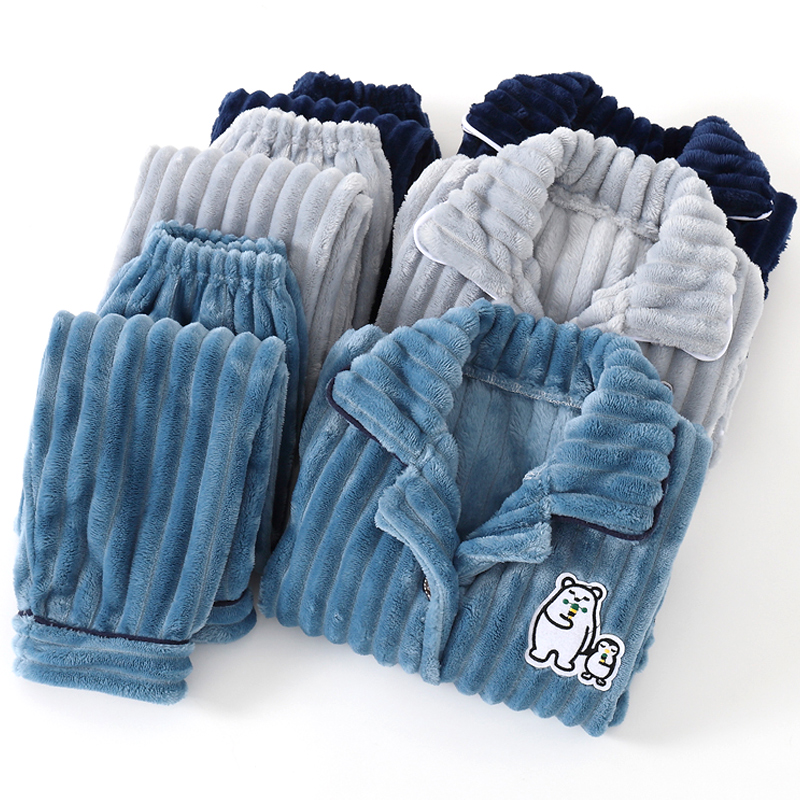 儿童秋冬季法兰绒睡衣男童女童冬款加绒加厚宝宝珊瑚X绒套装家居