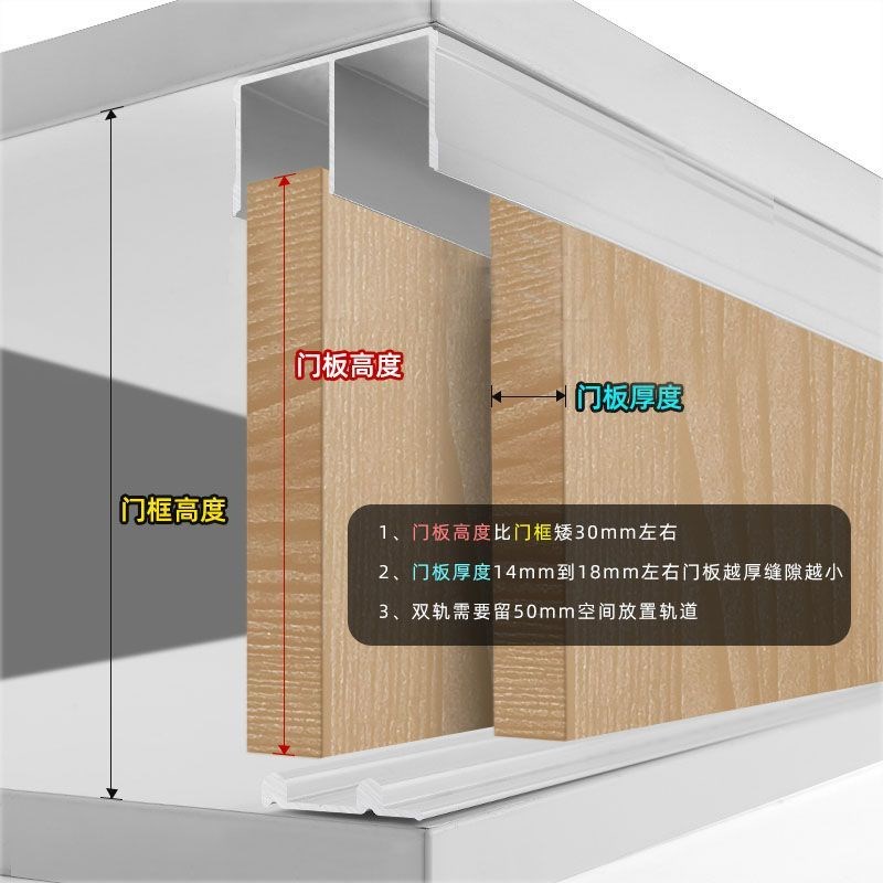 极窄衣柜拉门轨道承重60公斤移门滑轨双轨滑轮T全套上下导轨定制
