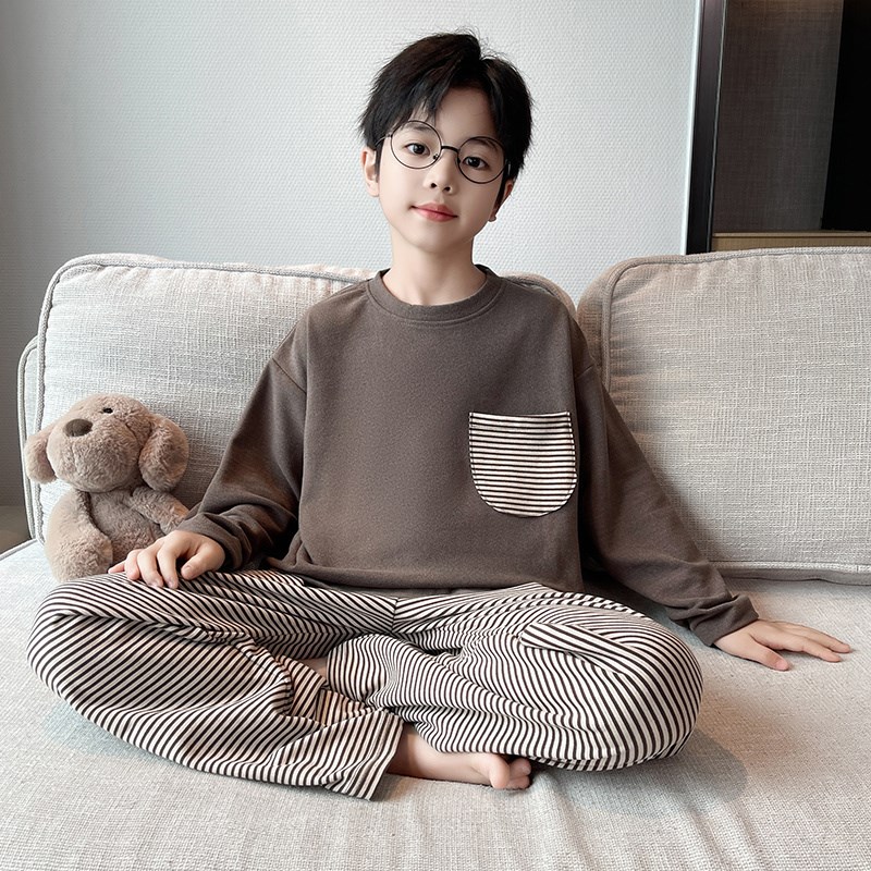 秋冬儿童睡衣套装宽松o新款男童德绒磨毛保暖家居服韩版潮款秋衣