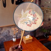 双面刺绣凌娟网纱牡丹团扇子中z国风跳舞蹈拍摄影道具花朵仙鹤宫