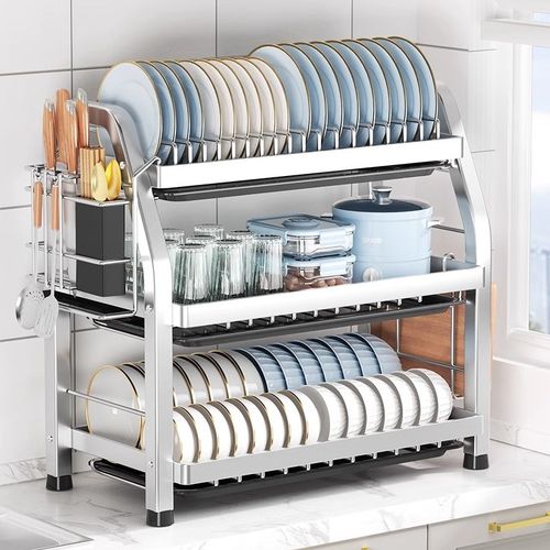 不锈钢碗碟收纳架厨房p置物架多功能台面碗架双层放碗盘碗筷沥水
