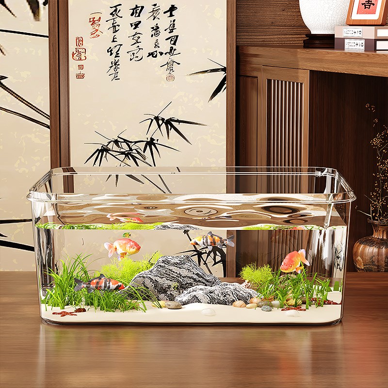 透明仿玻璃鱼缸小型客厅桌面家用办D公室乌龟金鱼可视造景缸生态