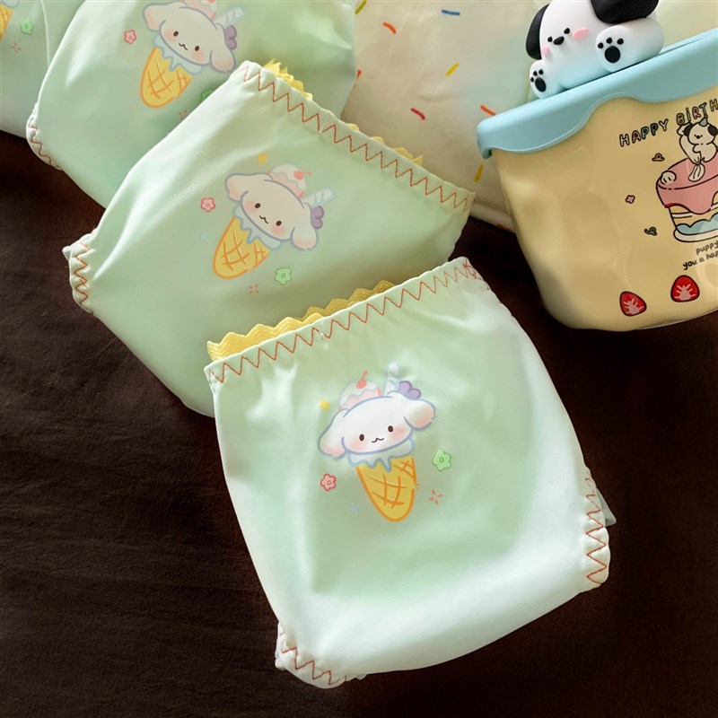 小清新少女感卡通印花7a抑菌内裤女胖Emm大码弹力绑带网纱三角裤