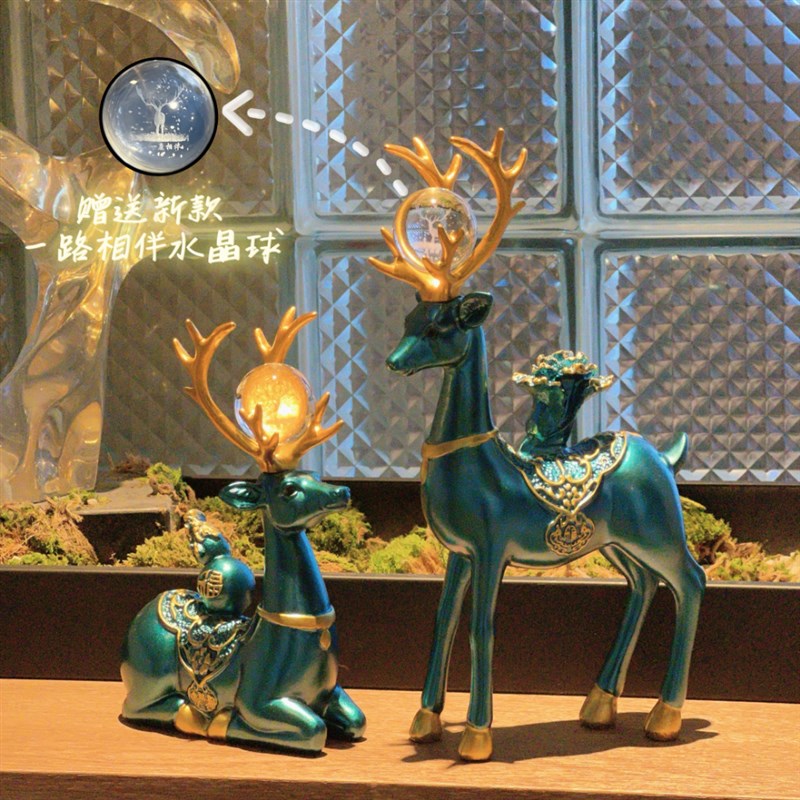 新中式福鹿工艺品家居K酒柜电视柜摆件