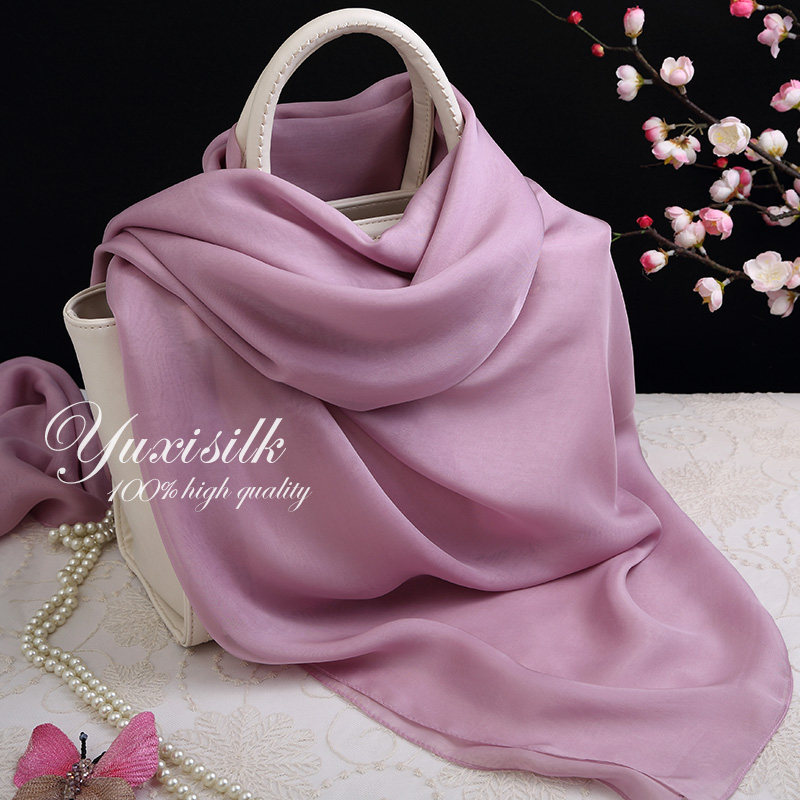 烟紫色纯色d100%桑蚕丝长款真丝丝巾披肩女纱巾春秋冬夏季丝绸围