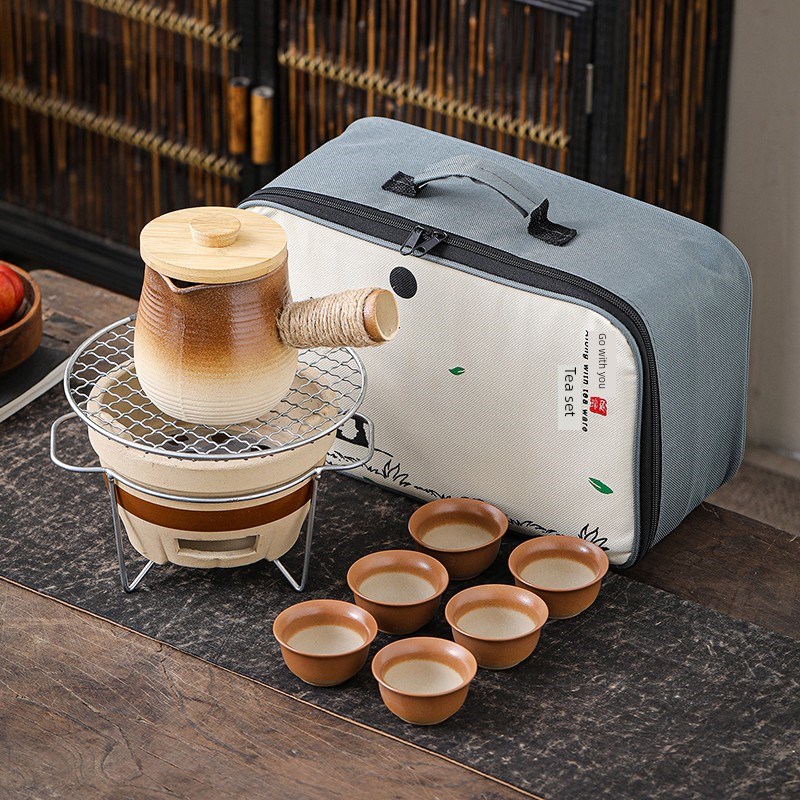 创意方便的围炉泡茶炭炉t罐侧柄壶家用粗陶耐高温炭火户外烤奶罐