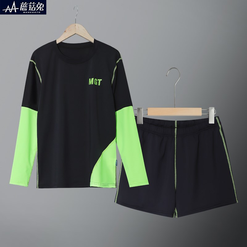 胖童泳衣男童2024新款分体长袖中大童男孩泳裤加肥大码.防晒游泳