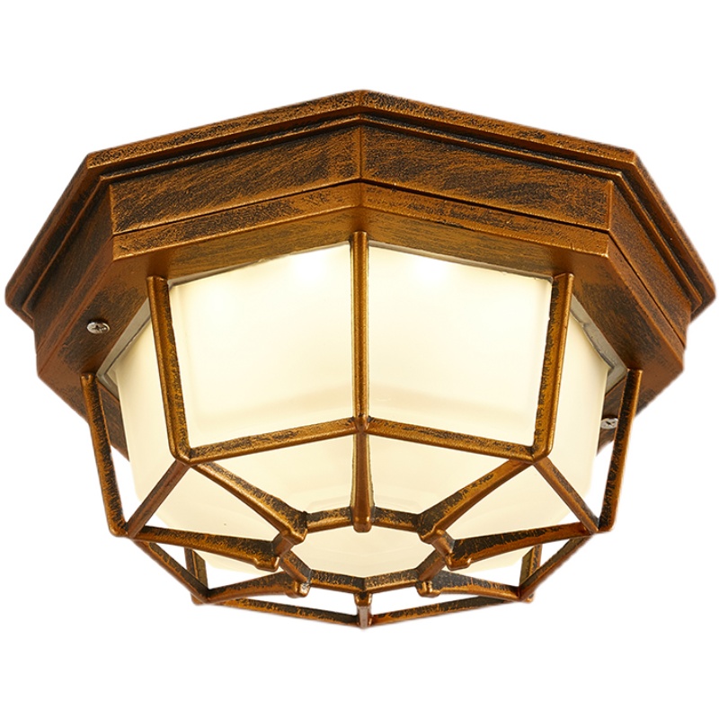 室外玻璃b阳台入户门口过道走廊吸顶灯复古户外防水防潮八角灯LED