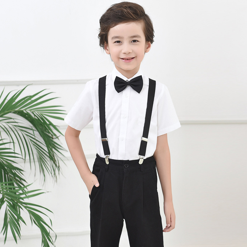 儿童礼服男c童主持人花童学校演出服装童装长袖白衬衫黑色西裤套