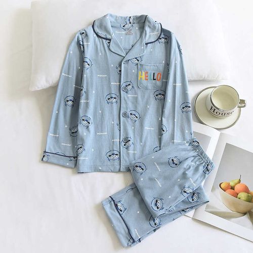 雾霾蓝小怪兽儿童可爱卡通春秋纯棉睡衣套棉毛宝宝男童长袖家居服