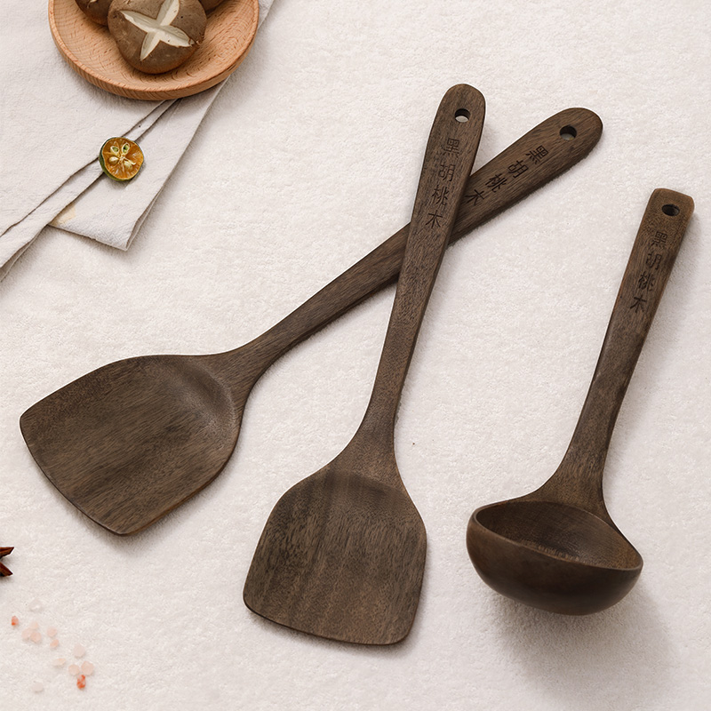 黑胡桃木锅铲实木不粘锅专用家用炒菜铲子木质长柄套装汤勺耐高温